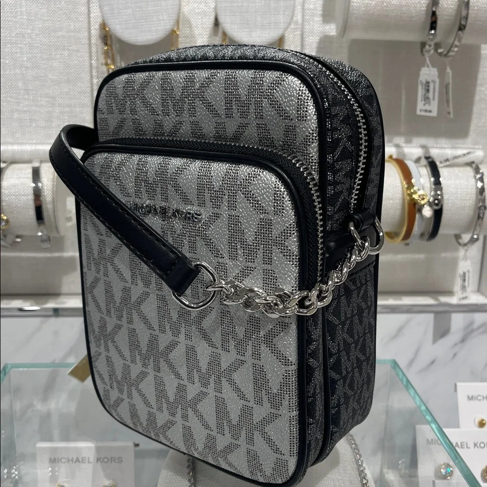 MICHAEL KORS Jet Set Medium Metallic Signature Logo NS Chain Crossbody Flight